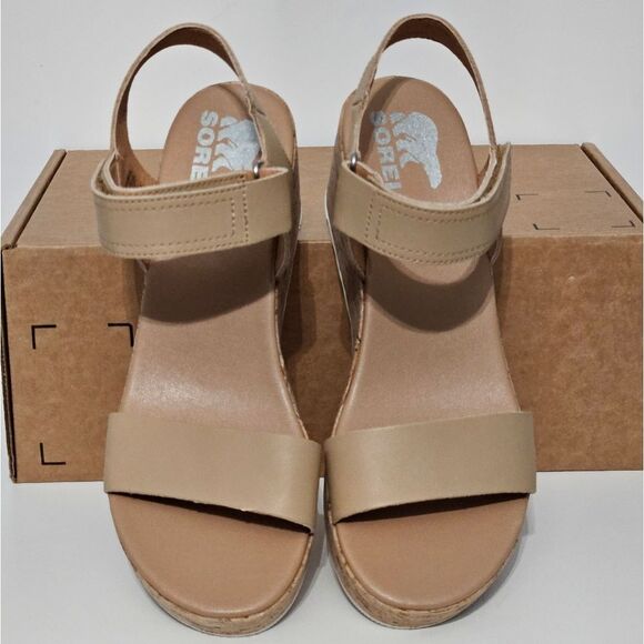 Sorel, tan cork wedges in genuine leather. NWOT, Size 8.5 - Picture 2 of 7